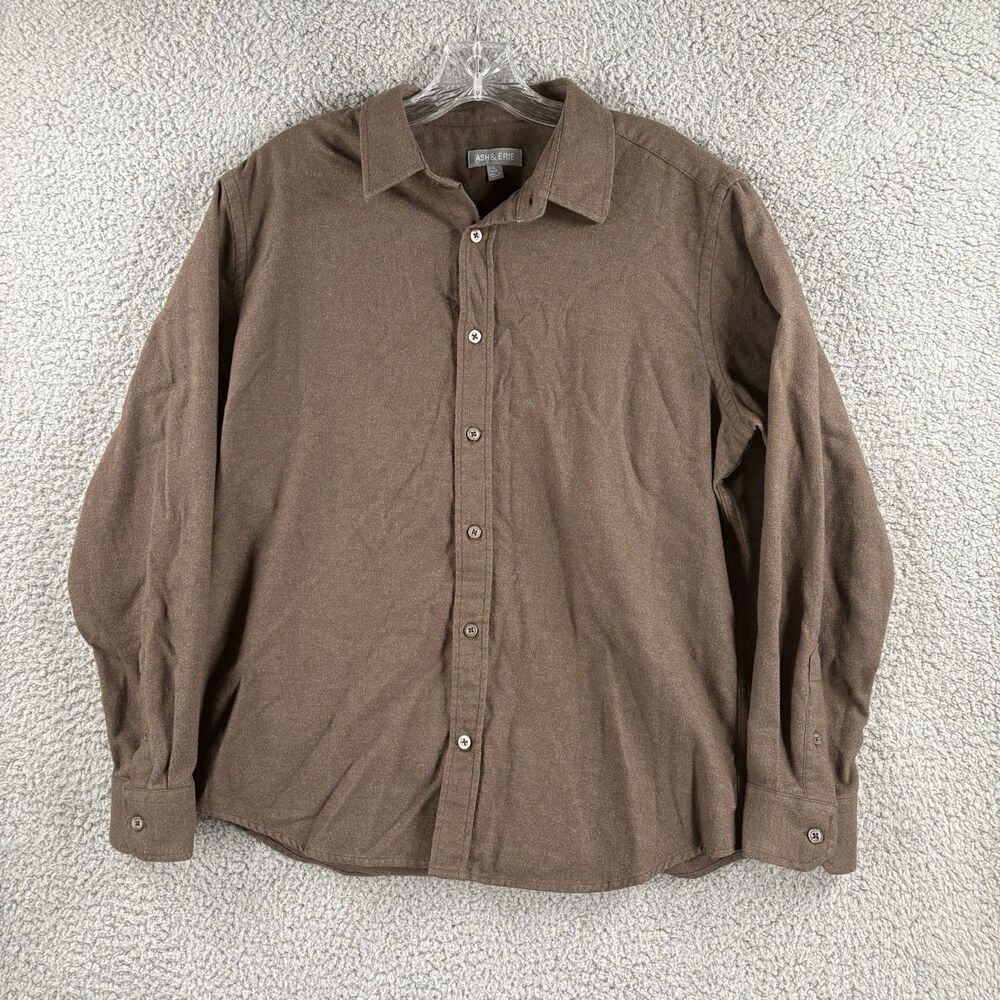 Ash & Erie Shirt Men’s Size Large L Brown Slim Fit Long Sleeve Casual Button Up